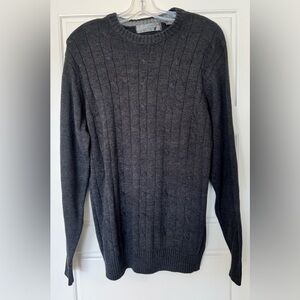 Oscar De La Renta Mens M Sweater Dark‎ Gray Cotton Blend Cable Knit Long Sleeve